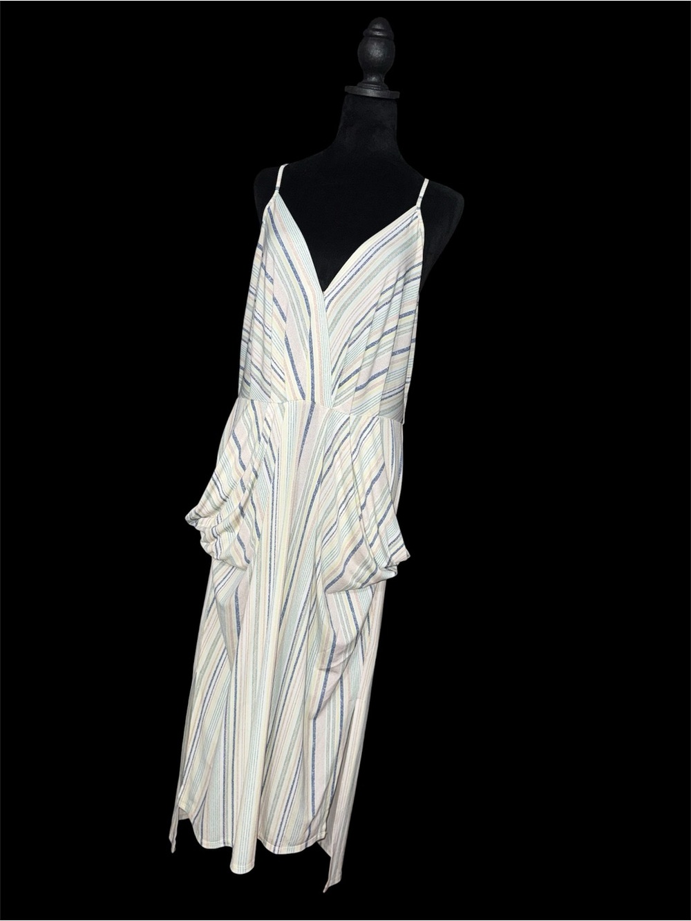BCBGeneration Cream and White Sleeveless V-Neck Dress with pockets